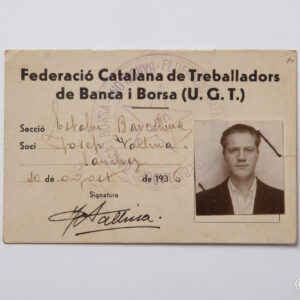 Spanish Civil War - Identity Card Catalan Federation of Banking and Stock Exchange Workers - UGT