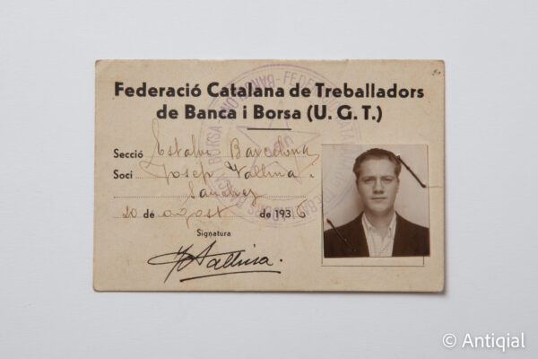 Guerra Civil - Carnet d'Identitat Federació Catalana de Treballadors de Banca i Borsa - UGT