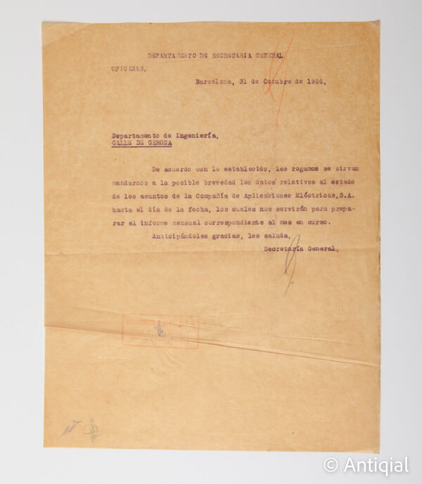 Spanish Civil War - Charter of Collectivized Electric Company