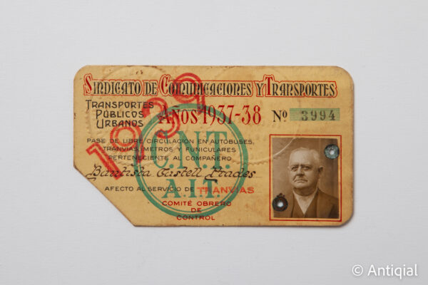 Spanish Civil War - Communications and Transport Union Pass No. 3994