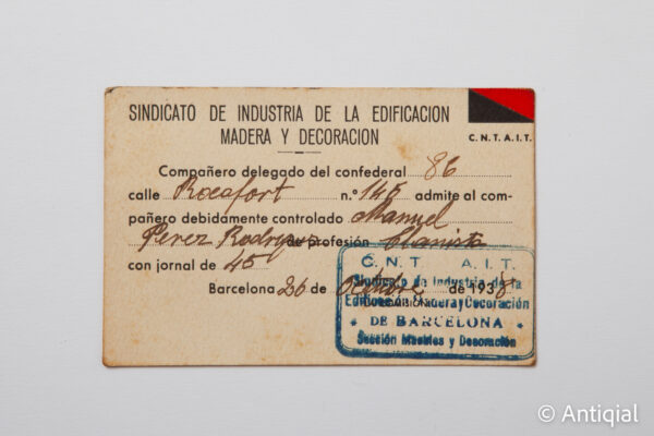 Spanish Civil War - CNT AIT Admission Postcard