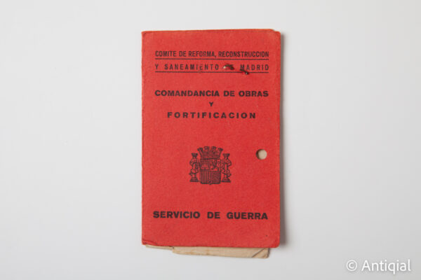 Guerra Civil - Carnet Comandancia de obras y fortificación Madrid