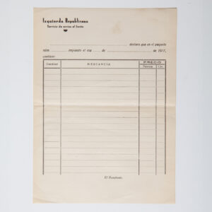 Spanish Civil War - Form for the Shipping Service at the ERC front