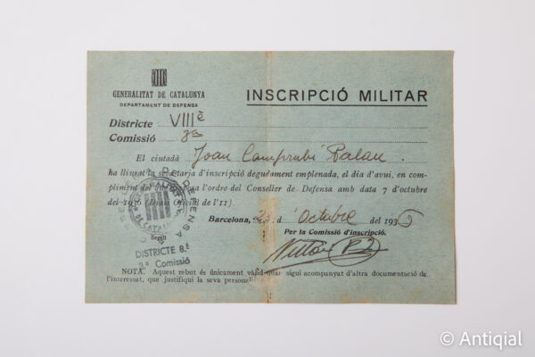 Guerra Civil - Inscripción Militar octubre 1936