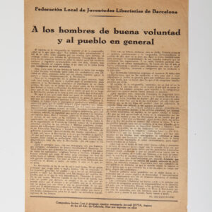 Spanish Civil War - Pamphlet "A los hombres de buena voluntad y al pueblo en general" - Anarchism