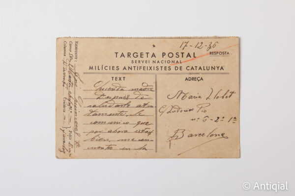 Guerra Civil - Tarjeta postal. Milícies antifeixistes de Catalunya. Columna Durruti