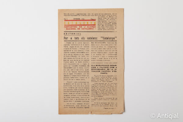 Spanish Post-war - Bulletin National Alliance of Catalonia October 1943 no. 1