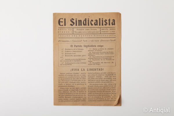 Spanish Post-war - Newsletter El Syndicalist Época 3 no. 1. Anarchism