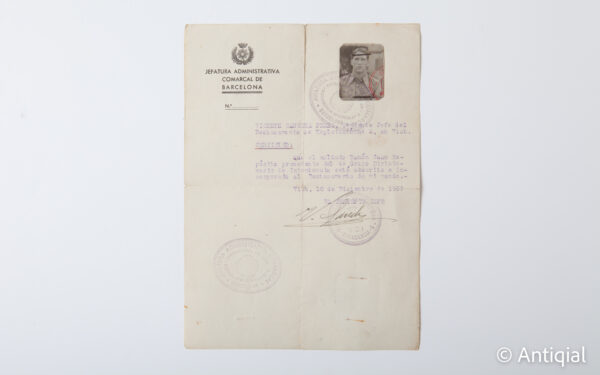 Spanish Civil War - Republican Intendancy Civil War Certificate