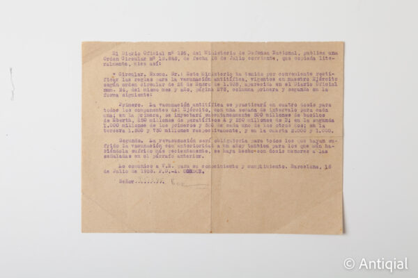 Spanish Civil War - Typhus vaccination circular