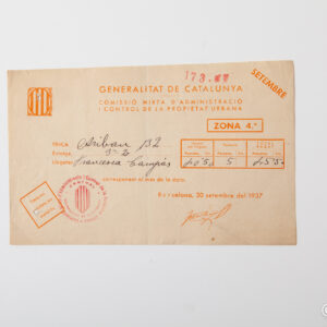 Spanish Civil War - Generalitat property rental receipt