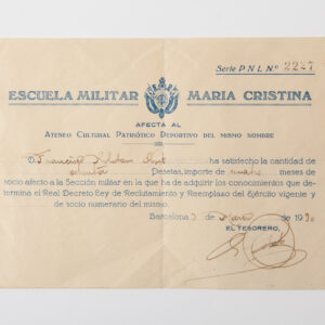 Second Spanish Republic - Payment receipt Maria Cristina Military School of Barcelona